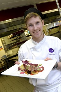 Last year's winner, Sean Nolan from Hertford College, with his winning dish.