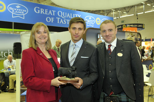(L-R) –Matteo Marchetti of Lem Carni collecting the award on behalf of Mr Lama, joined by Susan Spelling, British Consul-General and Jim McLaren, QMS Chairman.