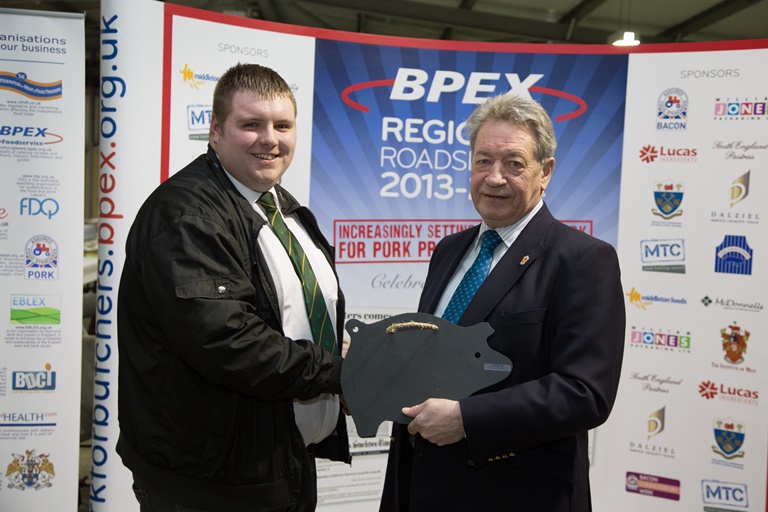 OVERALL CHAMP Chris Cripps of Greens of Pangbourne with Keith Fisher from BPEX