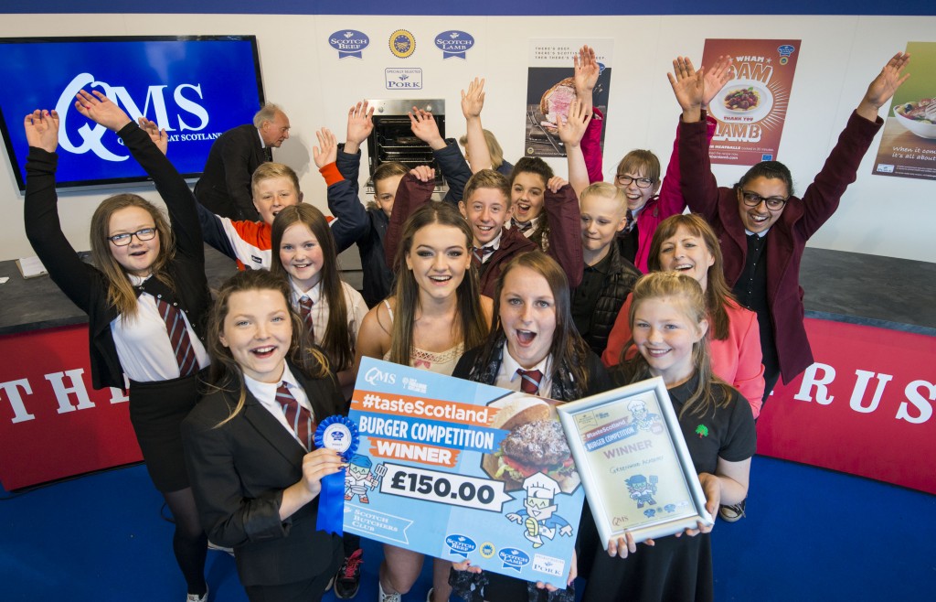 Greenwood Academy pupils, winners of the QMS #tastescotland schools burger competition, pictured with X-Factor star Emily Middlemas.