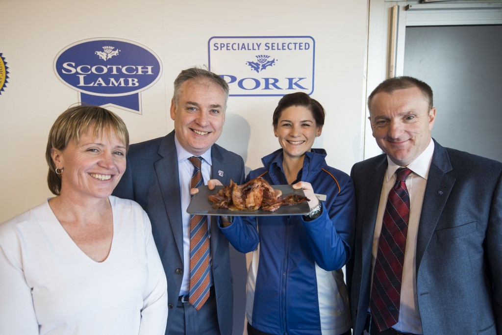 Aldi Specially Selected Scottish Pork bacon is launched with Cabinet Secretary Richard Lochhead with (LtoR) Marion MacCormick and Kirsty Fox from Aldi and QMS Chairman Jim McLaren.