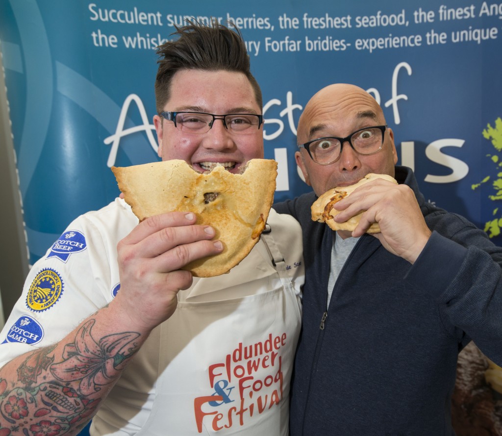 MasterChef presenter Gregg Wallace pictured with MasterChef: The Professionals winner Jamie Scott at the launch of the bid for PFN status for the Forfar Bridie.