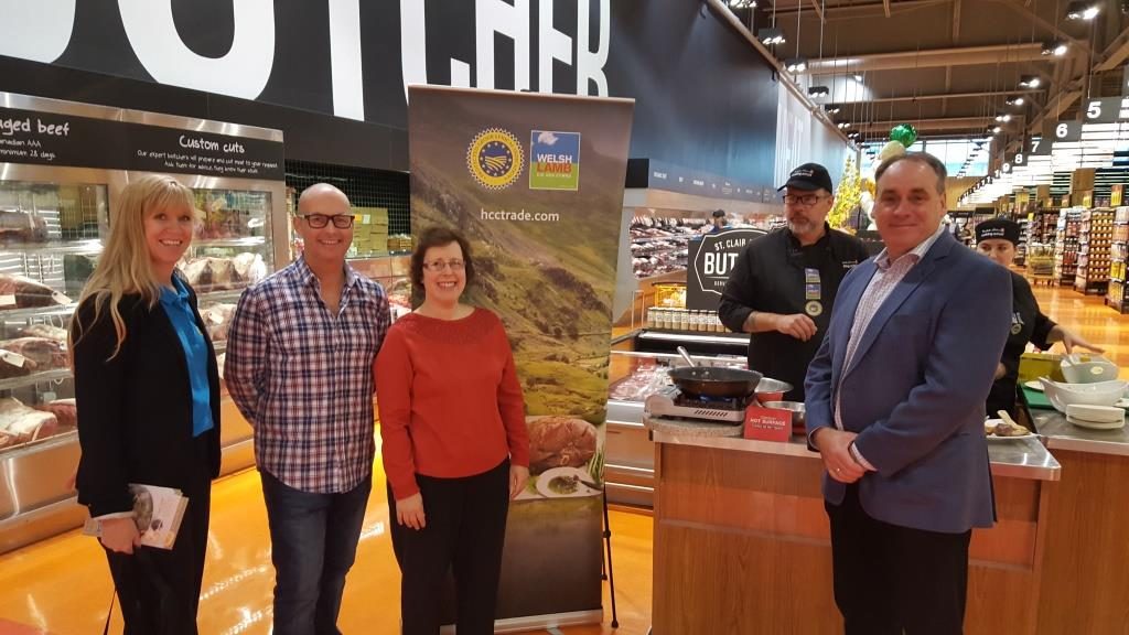 Preparing for a promotional tasting event at Loblaws Forest Hill. (L-R) Deanna Leven, British Consul-General Kevin McGurgan; British Deputy Consul-General Fern Horine; lamb importer Pearse Dolan.