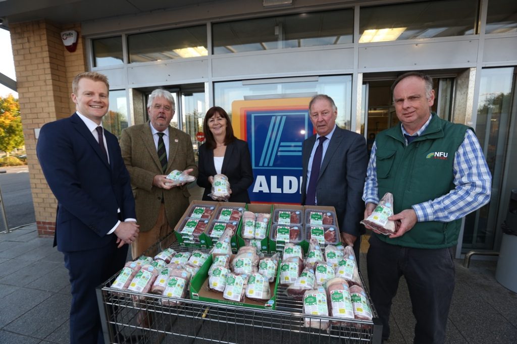 Marking the launch of Aldi’s range of Welsh Lamb products at its Cardiff Bay store with the Cabinet Secretary for Environment and Rural Affairs and representatives of Aldi, HCC, FUW and NFU Cymru.