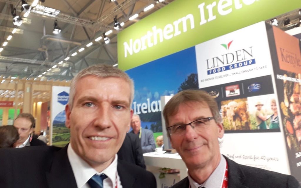 LMC Chief Executive, Ian Stevenson and Chairman, Gerard McGivern, pictured outside the Northern Ireland exhibitors section at Anuga.