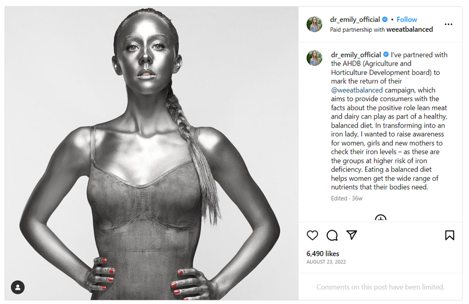 Dr Emily Andre's Instagram post on Iron Awareness Week.